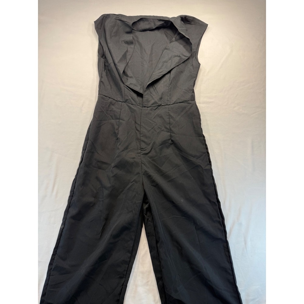 Womens Black Sleeveless Jumpsuit Shawl Collar Wide Leg One Piece Size 3XL